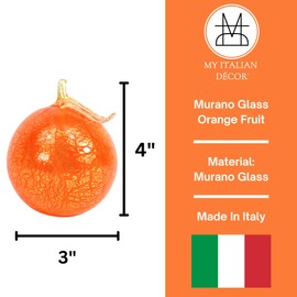 MY ITALIAN DÉCOR Handmade Murano Glass Life-Size Orange Figurine, 4 Inch Tall, Blown Glass Fruit, Paperweight, Glass Decor, Fake Fruit, Blown Glass Decor, Glass Art, Made in Italy