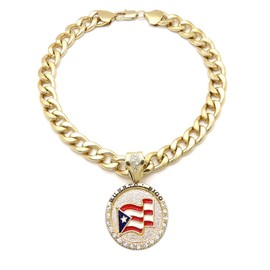 Fashion 21 Puerto Rico Flag Pendant 11 mm 18, 20 inches Cuban Chain Necklace (Gold, 18)
