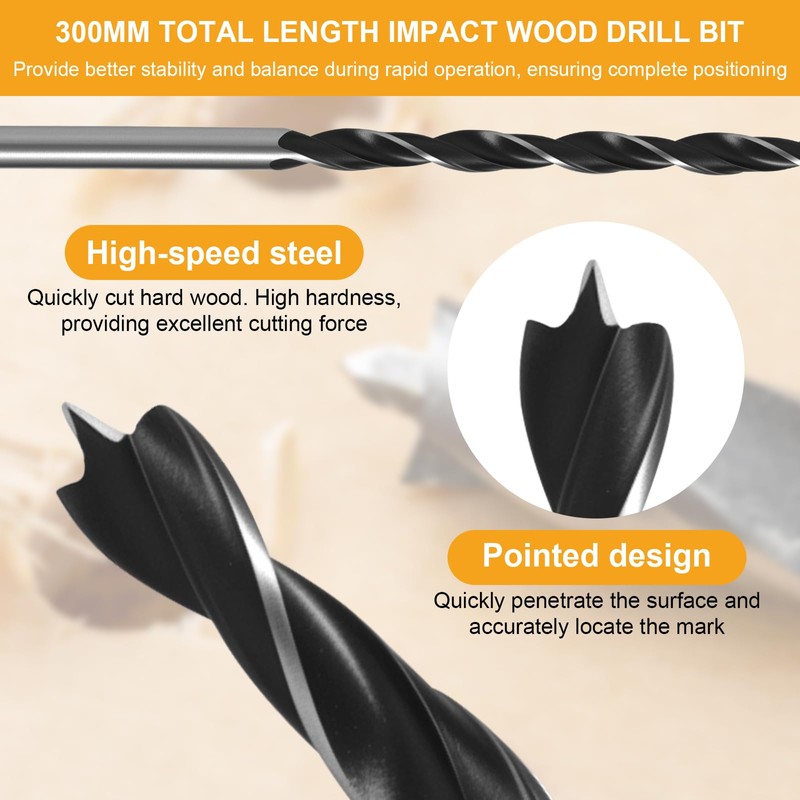 7Pcs Extra Long 9.05" Brad Point Wood Drill Bit Set,