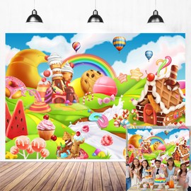 7x5FT Girls Birthday Candyland Backdrop Baby Shower Vinyl Cartoon Candy Rainbow Icecream Sweet Donut Lollipop Photography Background Party Banner Booth Props