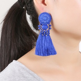 Boderier - arete colgantes con borla y botón Cassandra, hilo, No es una piedra preciosa Hilo