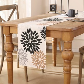 Table Runner Flowers Brown Black Dahlia Modern Table Runner Autumn Table Runner Kitchen Table Runner Decoration Tablecloth for Wedding Dining Room Indoor Holiday Café Garden Party Decor 40 x 140 cm