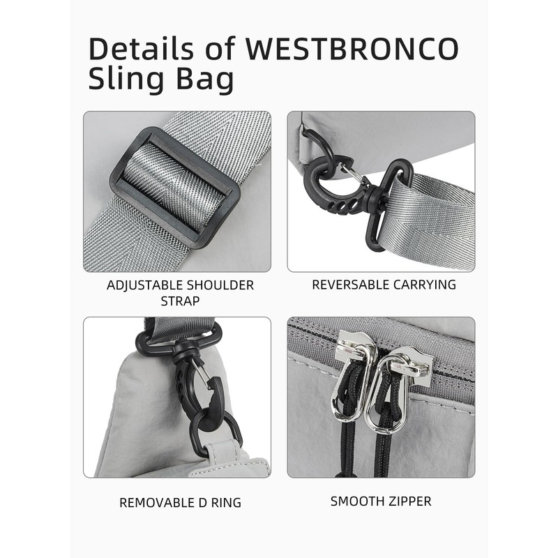 WESTBRONCO Small Sling Bag for Women Nylon Crossbody Sling Backpck