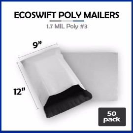 EcoSwift 50 9x12 EcoSwift Poly Mailers Plastic Envelopes Shipping Mailing Bags 1.7MIL
