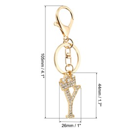 PATIKIL Initial Letter Keychain, Letter Y Crown Design Charm with Crystal Diamonds Decorative Alphabet Pendants for Bag Backpack DIY Craft, Gold Tone