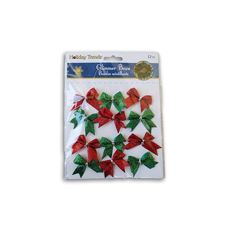 Mini Tie-On Christmas Bows - Red and Green Glitter -