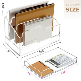 SANRUI Acrylic Desktop File Organizer Mail Sorter Box with Drawer, 3 Compartments Clear Office Accessories Paper Storage Holder, Multifunction Envelope Letter Folder Racks for Office,Home, School