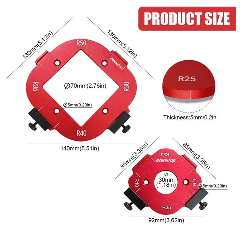 Woodworking Round Corner Radius Template | 2X Edge Trimming Corner