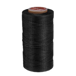 uxcell Flat Leather Sewing Waxed Thread, 200m / 219 Yards Polyester Wax String, 210D Wax Stitching Cord for Leather Crafts, Bookbinding, Bracelets Braided, Black