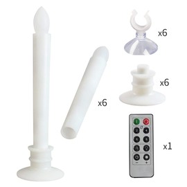 Flameless Candles with Remote Timers for Window 6PCS Battery Window Candles Flickering Flameless Led Candle Lights with White Base and 6PCS Suction Cups Taper Candles Holder for Christmas Decorations