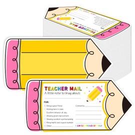 FYSUIMU 50Pcs Pencil Shape Happy Mail from Teacher to Students Classroom Good Behavior Motivational Card Positive Postcard to Send Home for Preschool Kindergarten Elementary