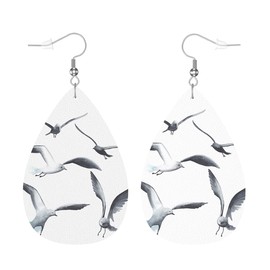 Zokola Seagull Leather Drop Earrings Set, Watercolor Nature Ocean Bird Seagulls Lightweight Teardrop Earrings Leather Dangle Earrings For Women Friends Wedding Jewelry