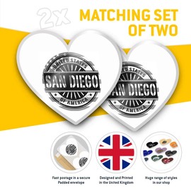 2 x Heart Stickers 7.5 cm - BW - San Diego USA American Flag Stamp 40526