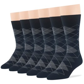 7BIGSTARS KINGDOM Men's Dress Argyle Cotton Socks - 6 Pack - Large - Casual Seamless Socks Size 10-13 Shoe Size 9-12 L Black