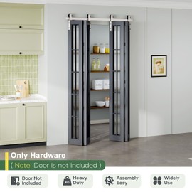 Roymelo 52" Brushed Nickel Bifold Sliding Barn Door Hardware Track Kit,Side Mounted J Shape Roller,Smoothly and Quietly,Assembly Easy,Fit Four 12" Bi-Folding Doors (Door Not Included)