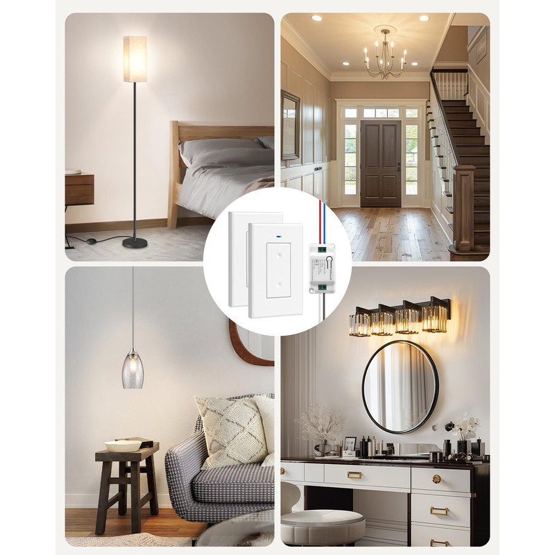 3 Way Wireless Light Switch and Receiver Kit, WILAWELS Wireless