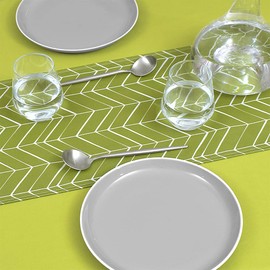 Style Decor W2702430 Laminated Table Runner, Waterproof, Scandinavian Table Center, 82.7 inches (210 cm), Wipable, Green, Feather Pattern, Geometric