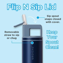 GROSCHE ALPINE Flip n' Sip 20 oz Stainless Steel vacuum insulated flask - Mountain Blue water bottle- Coldest Water Bottle straw water bottle, travel or gym water bottle, leakproof