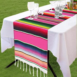 SevenFish 14 x 84 Inch Mexican Table Runner for Mexican Theme Party Wedding Decorations, Cinco de Mayo Fiesta Party Serape Table Runner Rose Red