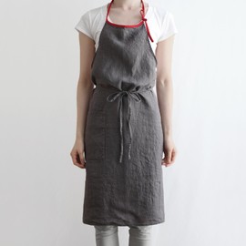 Lino e Lina Mila A204 Full Apron, Poisable/Red, Women's, Men's, Kitchen, Plain, Linen, Linen, Simple, Long Length, Gift, Present