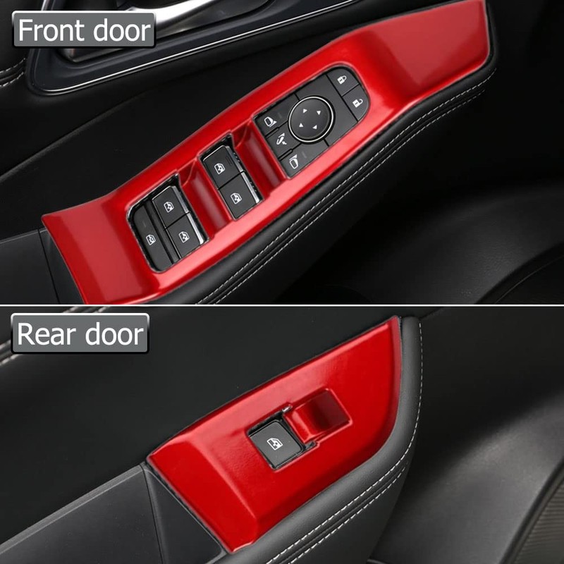 XITER 4PCS Red Window Switch Panel Cover Door Armrest Cover