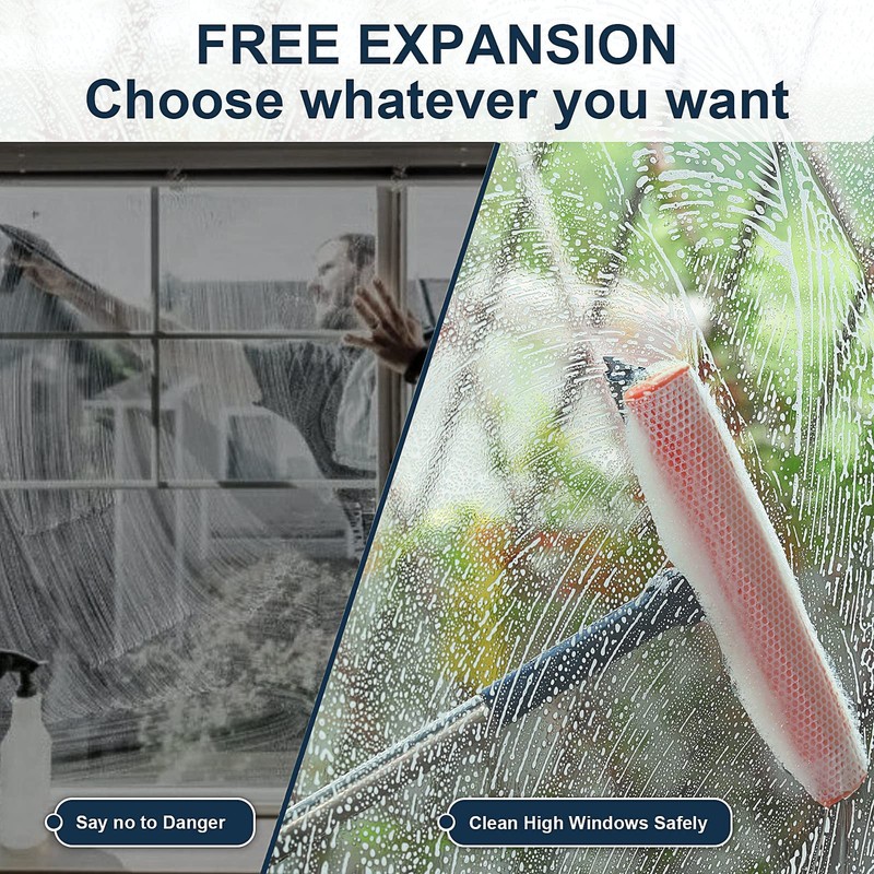 Professional Window Squeegee,2-in-1 Window Cleaner with 56" Long Stainless Steel