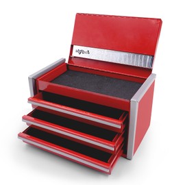 sdroceRyaM Mini Metal Tool Box, Portable 3 Drawer Steel Stackable Tool Box Small Tool Chest with Soft Liners and PP Feet Pads Cold Rolled Steel Toolbox for Storage and Organizers, Red
