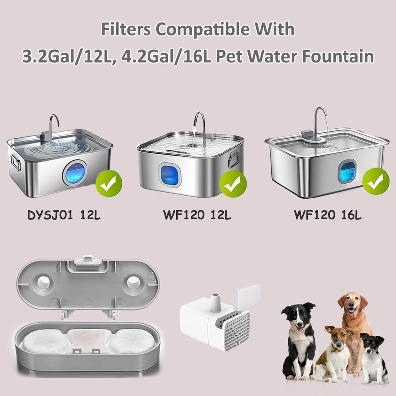 Dog Water Fountain Filters Fit for WF120/WF160/DYSJ01 Pet Water Fountain