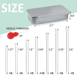 80/40 PCS Large Eye Sewing Needles, FIVEIZERO 7 Sizes Sewing Sharp Needles, Leather Needle Embroidery Thread Needle, Stainless Steel Yarn Knitting Needles with Threaders for Handsewing Art Crafts