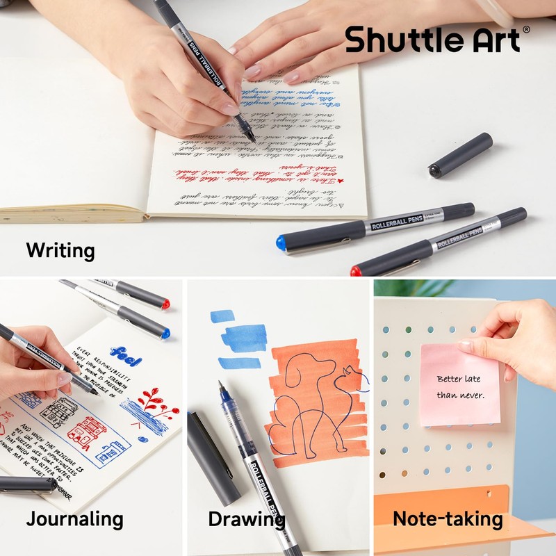 Shuttle Art Rollerball Pens, 25 Pack (21 Black, 2 Blue,