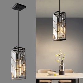 FDPBY Black Pendant Lighting Modern Pendant Light, Mini Crystal Chandeliers,Adjustable Pendant Light Fixture for Kitchen Island Dinning Room Bedroom (1 Pack)