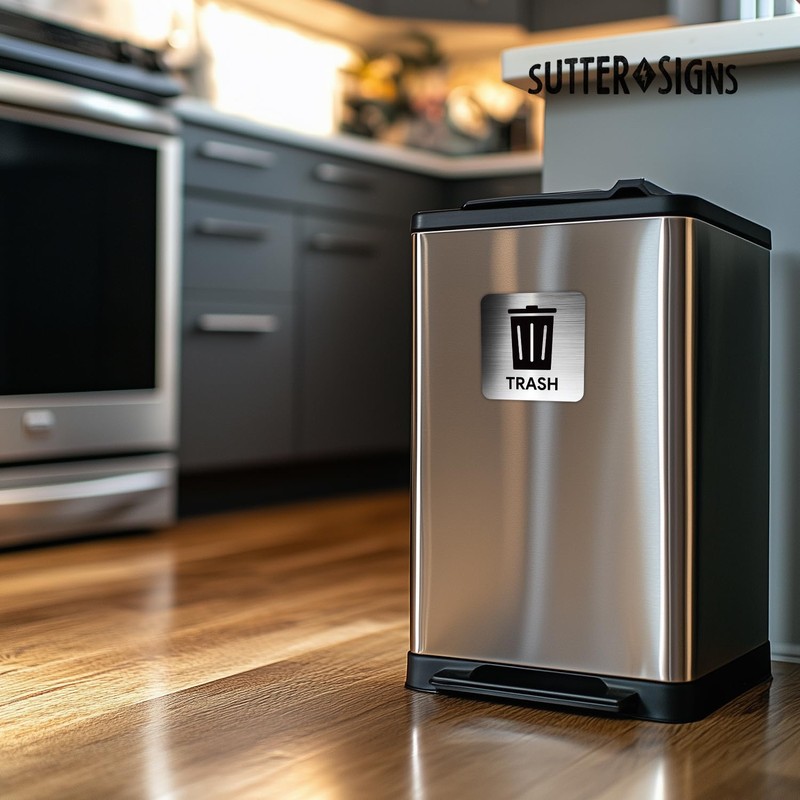 Recycle and Trash Adhesive Signs for Kitchen Trash Cans, Recycling