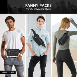 HUMERPAUL Bumbags Leather Fanny Pack for Men Women, Belt Bag Fashion Waist Packs Small Crossbody Bag with Adjustable Strap for Travel Sport Walk (Black)