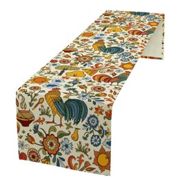 Camino de mesa de animales de granja, estilo folklórico, rústico, rústico, con estampado de flores, para el hogar, cocina, comedor, decoración de día festivo, 13 x 70 pulgadas