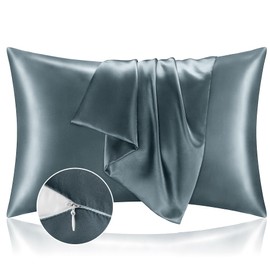 BEDELITE Satin Pillowcase with Zipper 2 Pack, Space Grey Pillow Cases Standard Size, Super Soft and Cooling Similar to Silk Pillow Cases, Gift for Women Men(20x26 Inches)