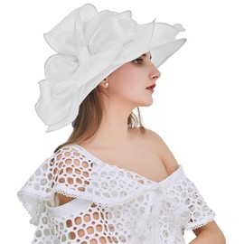 ZYACTU Women's Organza Church Kentucky Hat Fascinato Wedding Cocktail Tea Party Derby Hats Sun Hat 015-White