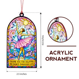 Ballet Dancer Ornament – Dance Teacher Appreciation Gift | Thank You for Helping Me Dance Through Life – Stained Glass Effect Suncatcher
