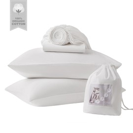 Yibeizi White 100% Washed Cotton Linen Feel Sheet Set Queen Size, 4 Pieces Deep Pocket Bed Sheets Soft Breathable Hotel Bedsheets