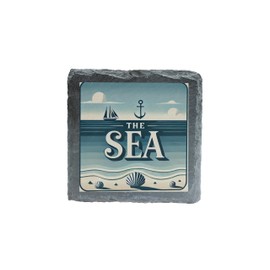 'The Sea' Slate Coaster | Nautical Design | Coastal Home Décor (slco-ds24-seanchorrg)