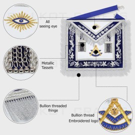 SialkotCrafts Masonic Past Master Hand Embroidered Lamskin Apron With Chain Collar And Jewel