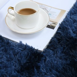 duduta - Alfombra redonda esponjosa, color azul marino, 4 x 4 pies, teñido anudado, mullida, para cuarto de bebé, recámara, sala de estar, decoración del hogar