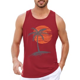 Runcati Mens Workout Tank Tops Gym Sleeveless Shirts Palm Tree Vintage Style T-Shirt Red