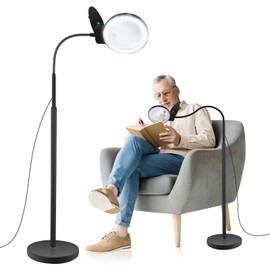 Magnifying Glass with Light and Stand 10X 20X, 36 LED Dimmable Floor Magnifying Lamp, 3-in-1 Adjustable Gooseneck Lighted Magnifier for Reading, Sewing, Crafts, Close Work etc