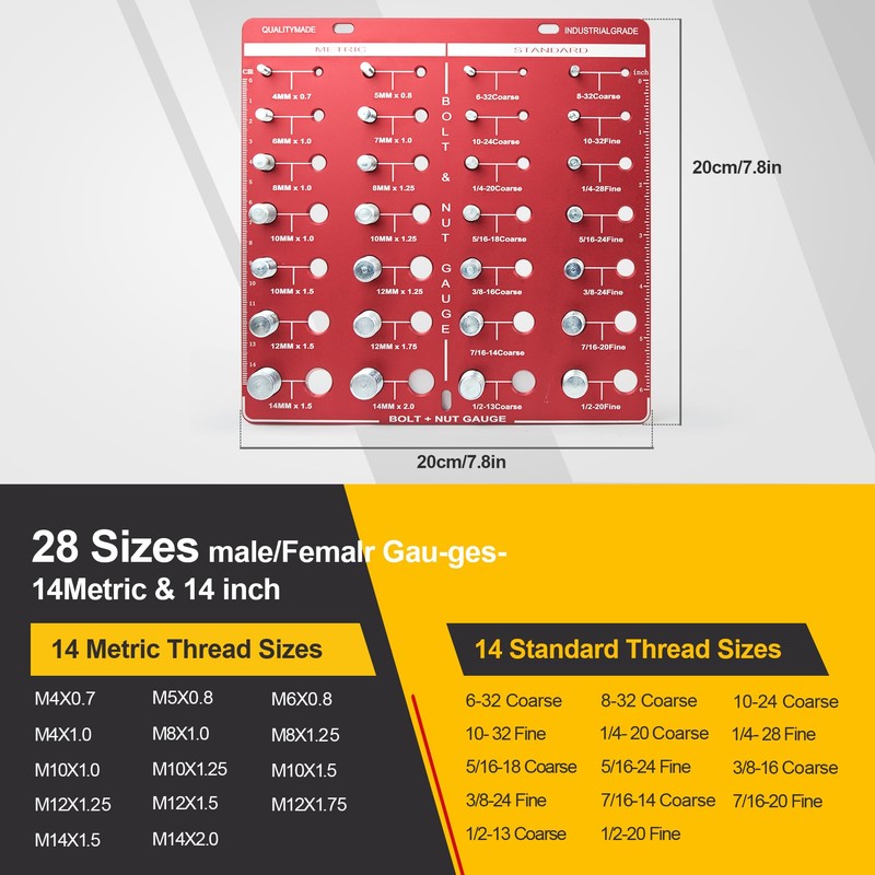 28 Thread Checker, Nut and Bolt Thread Checker, Bolt Size