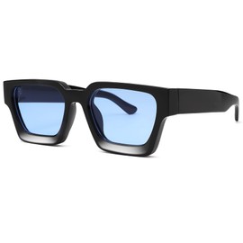 Melpomenia Square Sunglasses for Men Women Fashion Chunky Rectangle Shades UV400 Protection Sun Glasses(Black/Blue)