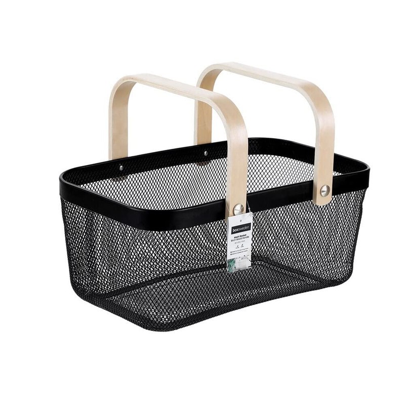 Box Sweden 40x25x17cm Mesh Home Storage Basket/Organiser w/Wooden Handle Black