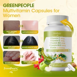 GreenPeople 60 Capsules Multivitamin for Women Multimineral &Vitamin B12, A, D3, C, Zinc