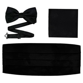 Men's Formal Cummerbund, Bow Tie, and Pocket Square Set, Black, One Size