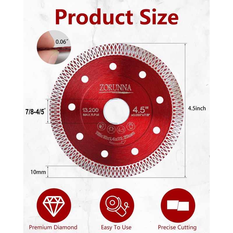 5Pcs Diamond Saw Blades, 4-1/2" Tile Grinder Cutting Blade for
