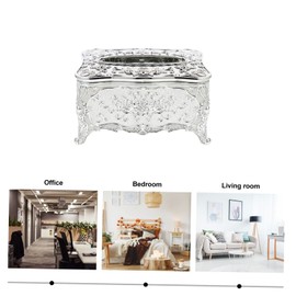 STOBAZA Embossed Tissue Box Paper Dispenser Tissue Cover Decorative Car Gadgets Vintage Tissue Holder Sliver Decor, Unique Tissue Holder Acrylic Face Towel Travel Desk - 7.3x4.9in